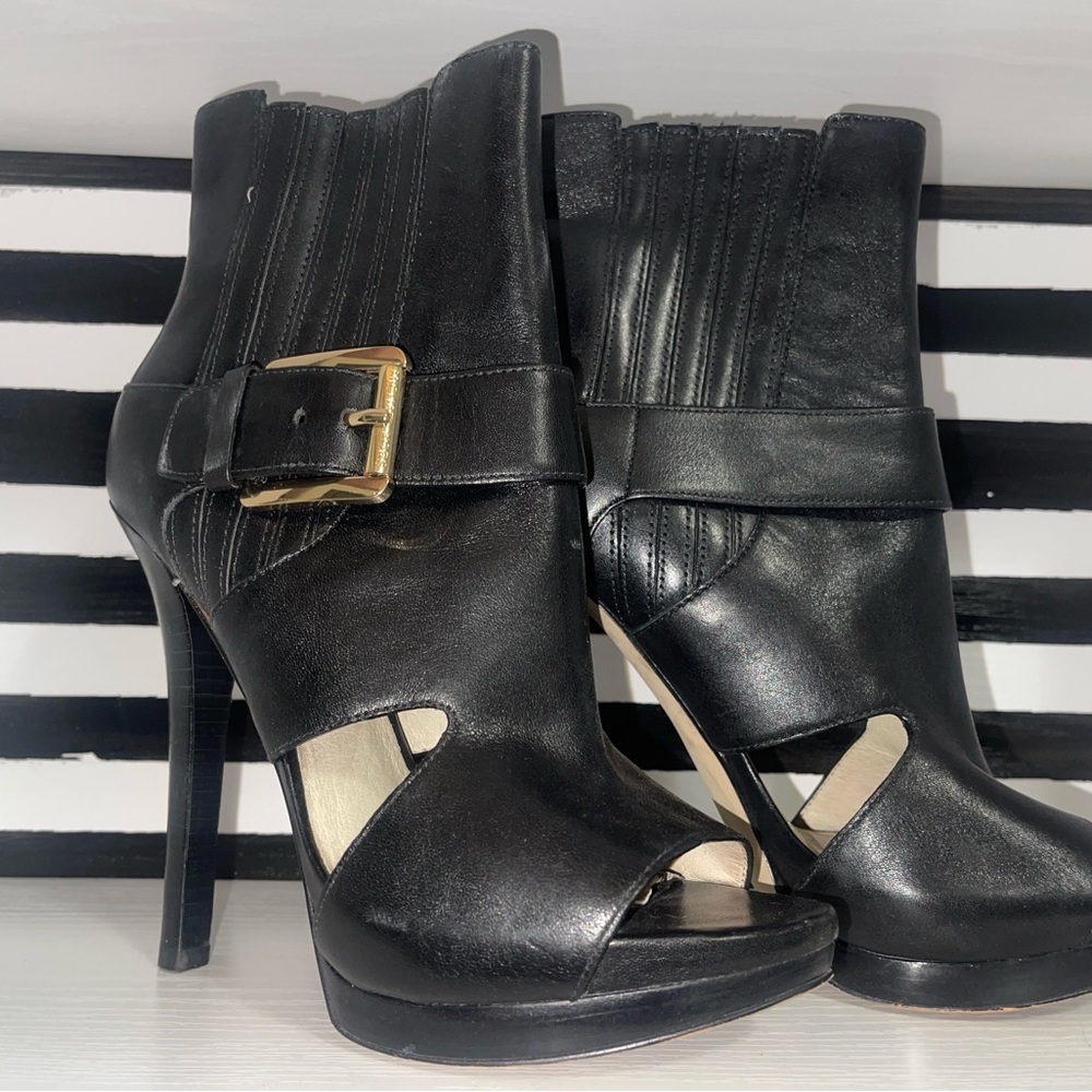 Michael Kors Chic Black Heeled Booties with Buckle Detail